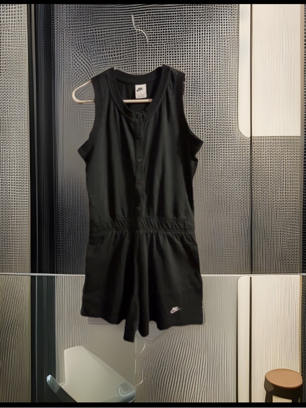 Nike Black Romper Shorts Jumper 1pc Snap Buttons W/Pockets Elastic Waist Romper